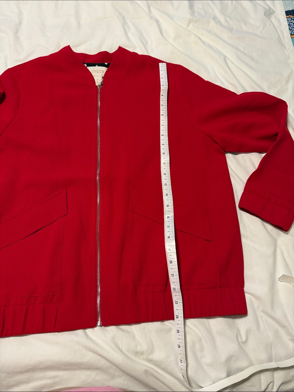 Chico's Vibrant Red Bomber Jacket with Zip - Picture 6 of 6